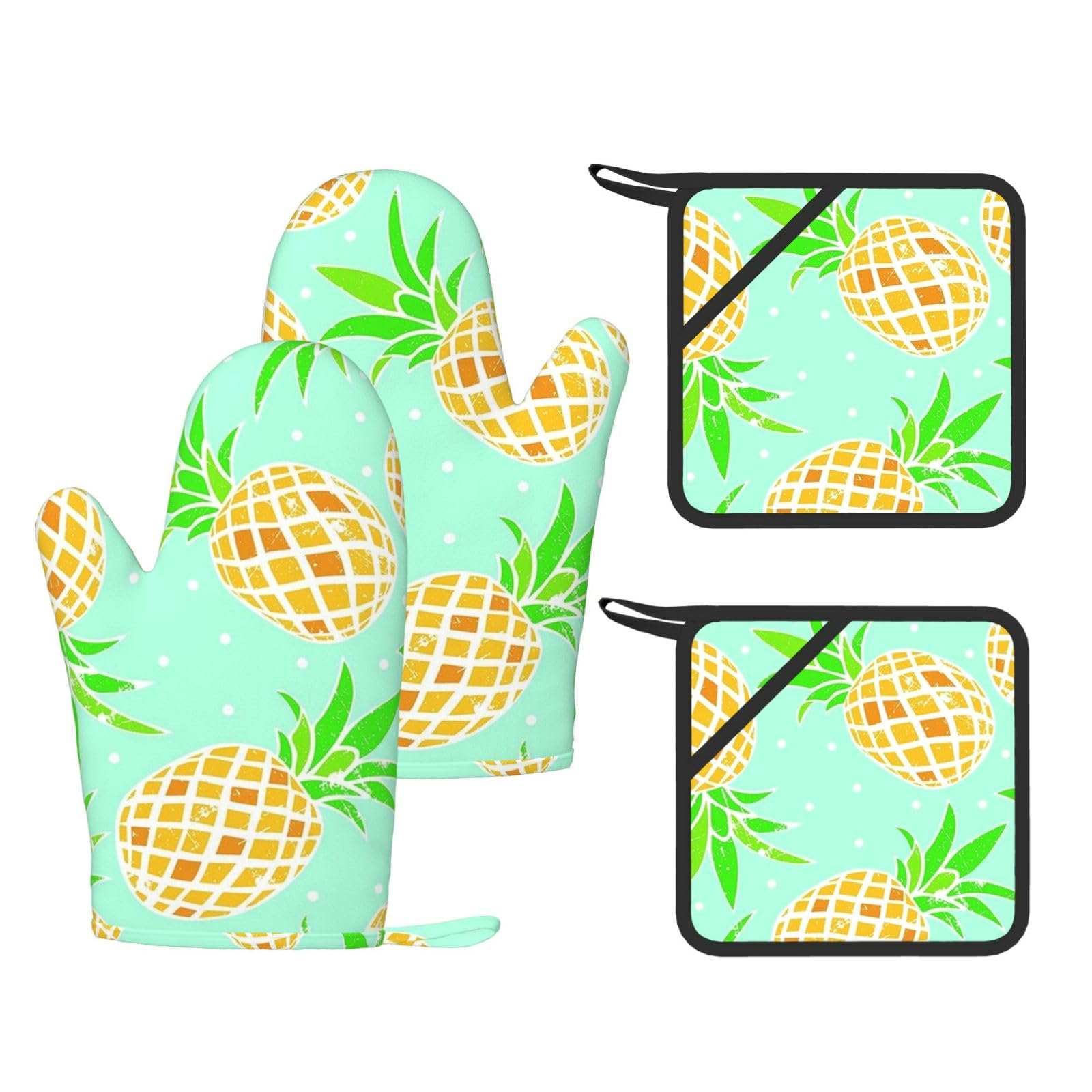 Zielony ananas nadruk żaroodporne rękawice i podkładka wielokrotnego użytku rękawice kuchenne