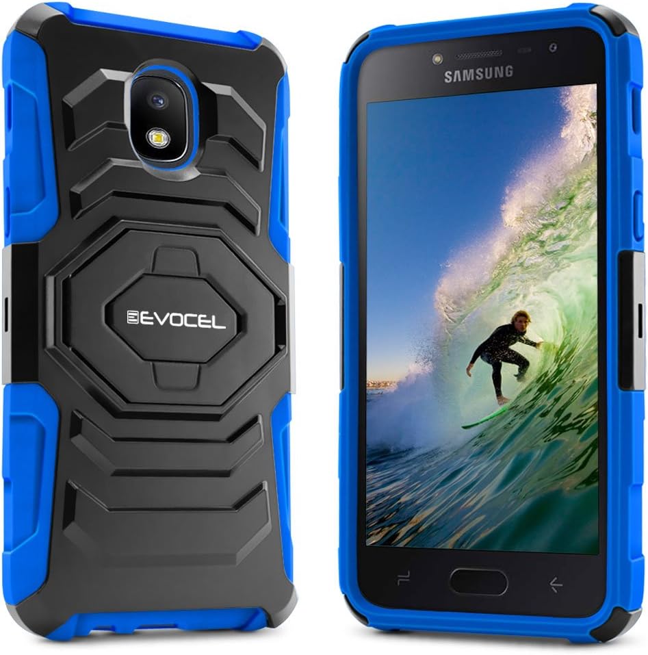 Evocel New Generation Series Compatible with Galaxy J3 2018/ J3 V 3rd/ Express Prime 3/ J3 Achieve/ J3 Star/Amp Prime 3 Belt Clip Holster Case, Kickstand, & Dual Layer, Blue
