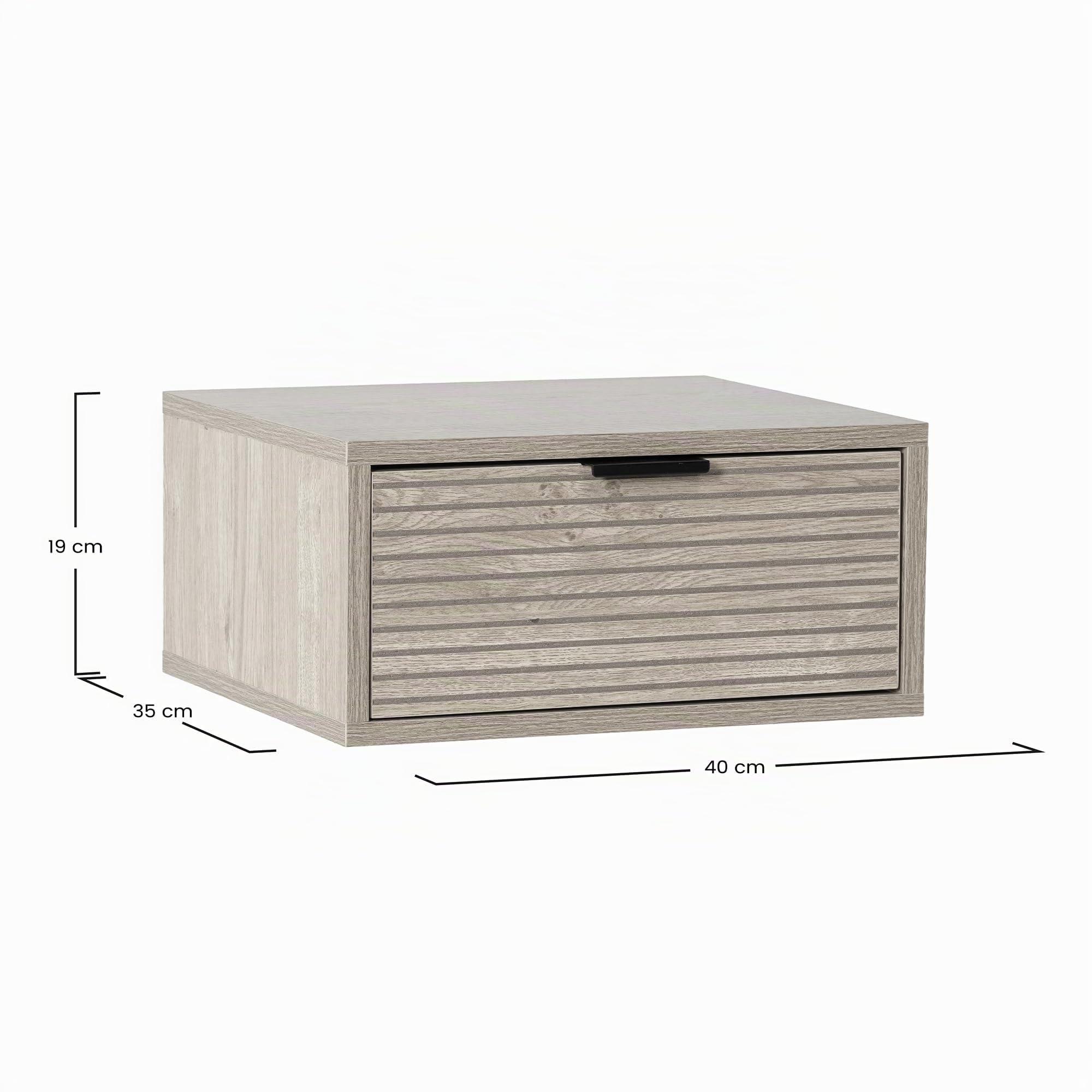 HOMN LIVING Juego 2 mesitas de Noche Flotante Mónica 1 cajón Color Roble, 40 cm (Ancho) 35 cm (Profundo) 19 cm (Altura)