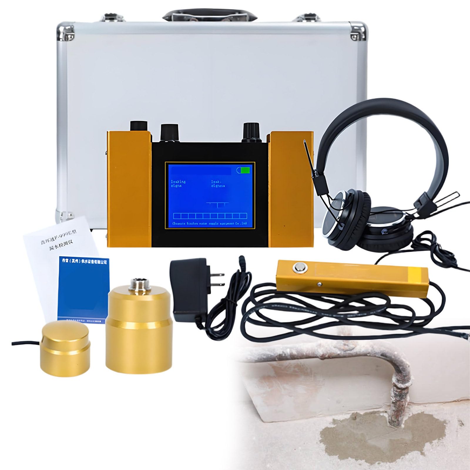 YXYLJOZ Water Pipe Leak Detector, Underground Water Leak Detector,Digital Display Leakage Sensor Locator Monitor, Noise-Cancelling Headset, Adjustable Sensitivity