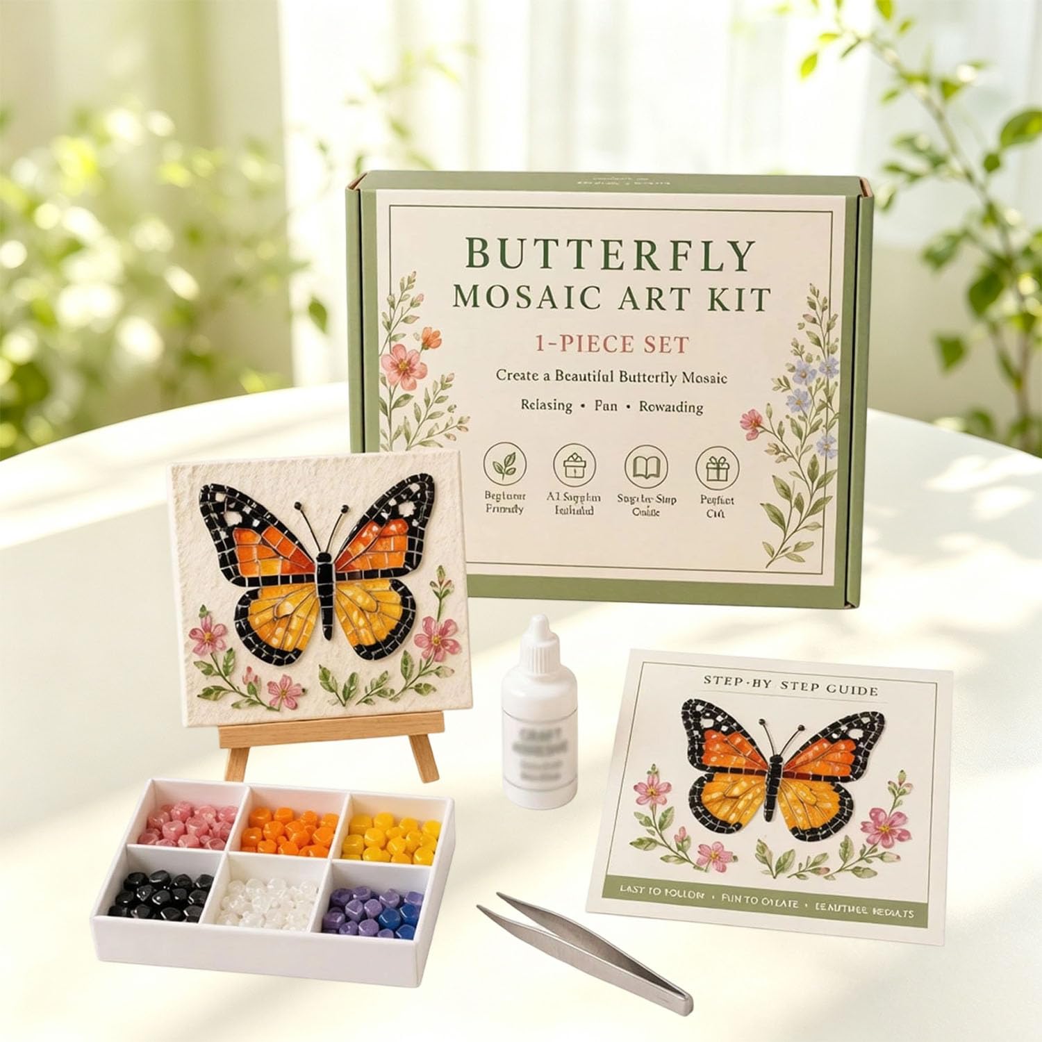 Watering Can Mosaic Art Kit, Insect & Flower DIY Mosaic Craft Kits for Adults Kids Beginner, Creative Relaxing Handmade Home Decor Gift (#2)