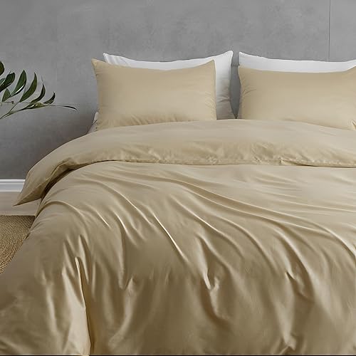 HeimenAogo Juego de funda de edredón de algodón egipcio tamaño King tejido satinado suave y transpirable con cierre de cremallera algodón de fibra