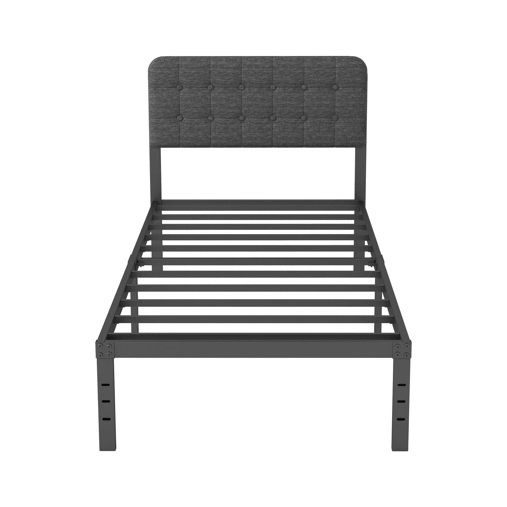 Lutown-Teen Cama 90 x 200 cm con Cabecero Tapizado Curvo, Somier 90x200 de Metal con Soporte de Lamas de Acero, Altura 36 cm, Almacenamiento Debajo de la Cama, Fácil Montaje, Libre de Ruidos, Negro