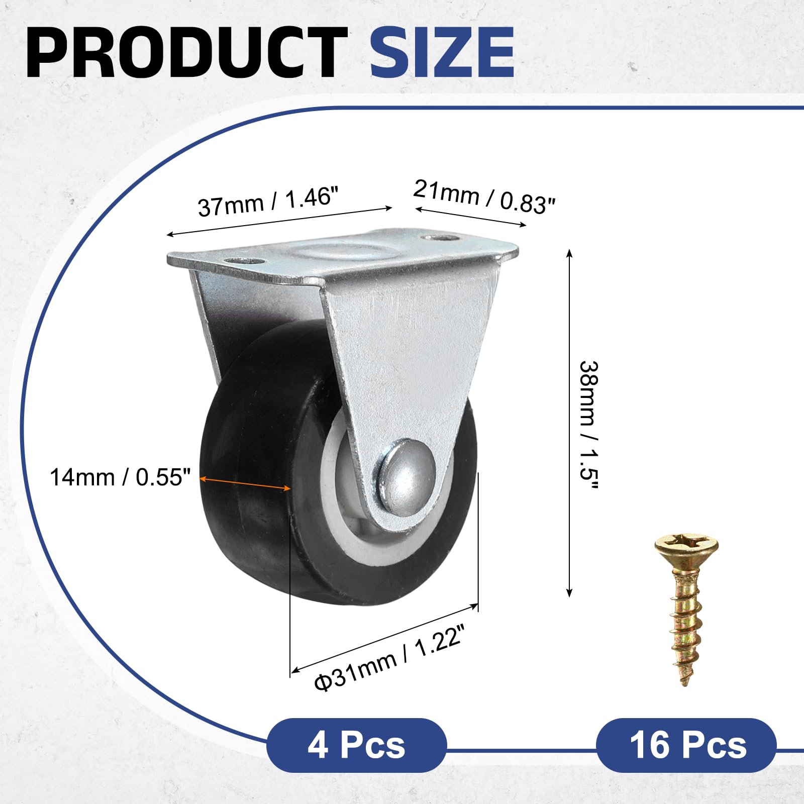 PATIKIL 1.25 Inch Fixed Caster Wheels - Image 2