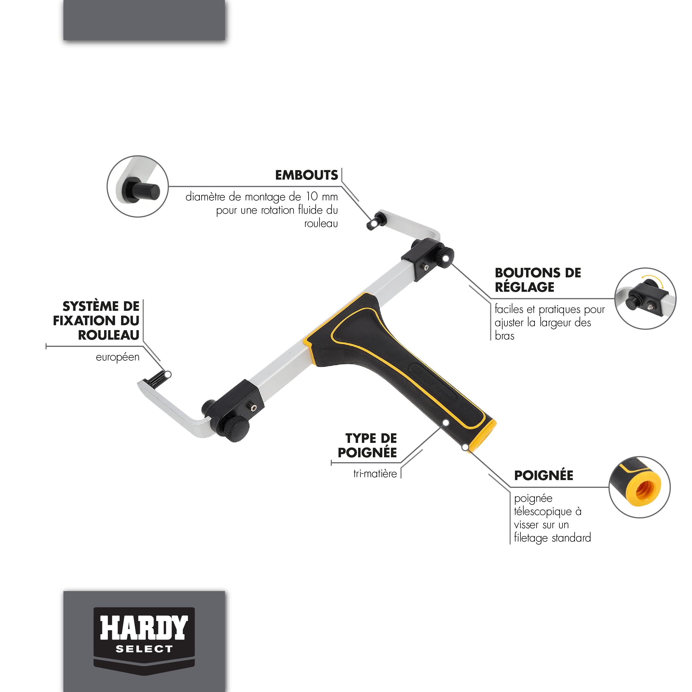 HARDY WORKING TOOLS Verstellbarer Griff für große Rollen 31-46 cm