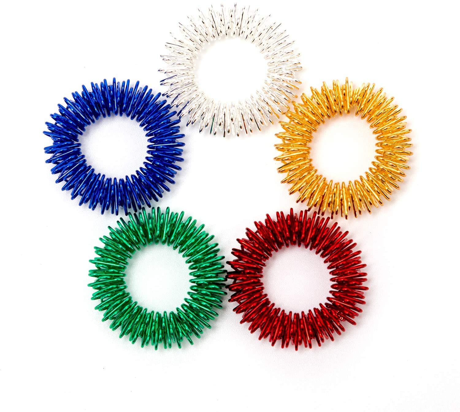 SYOSI 5 Pack Spiky Sensory Finger Acupressure Massage Rings, Silent Great Fidget Sensory Toy for Kids Teens & Adults - Aids with Focus ADD ADHD OCD & Autism, 5 Bright Colors