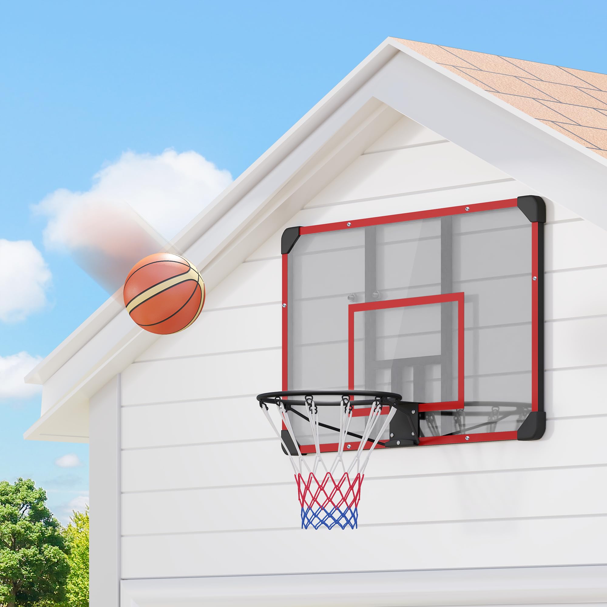 SPORTNOW Canasta de Baloncesto para Exterior e Interior, Canasta de Baloncesto con Canasta de Acero y Red, Montaje en Pared, minicanasta de Baloncesto para niños y Adultos, 113 x 61 x 73 cm