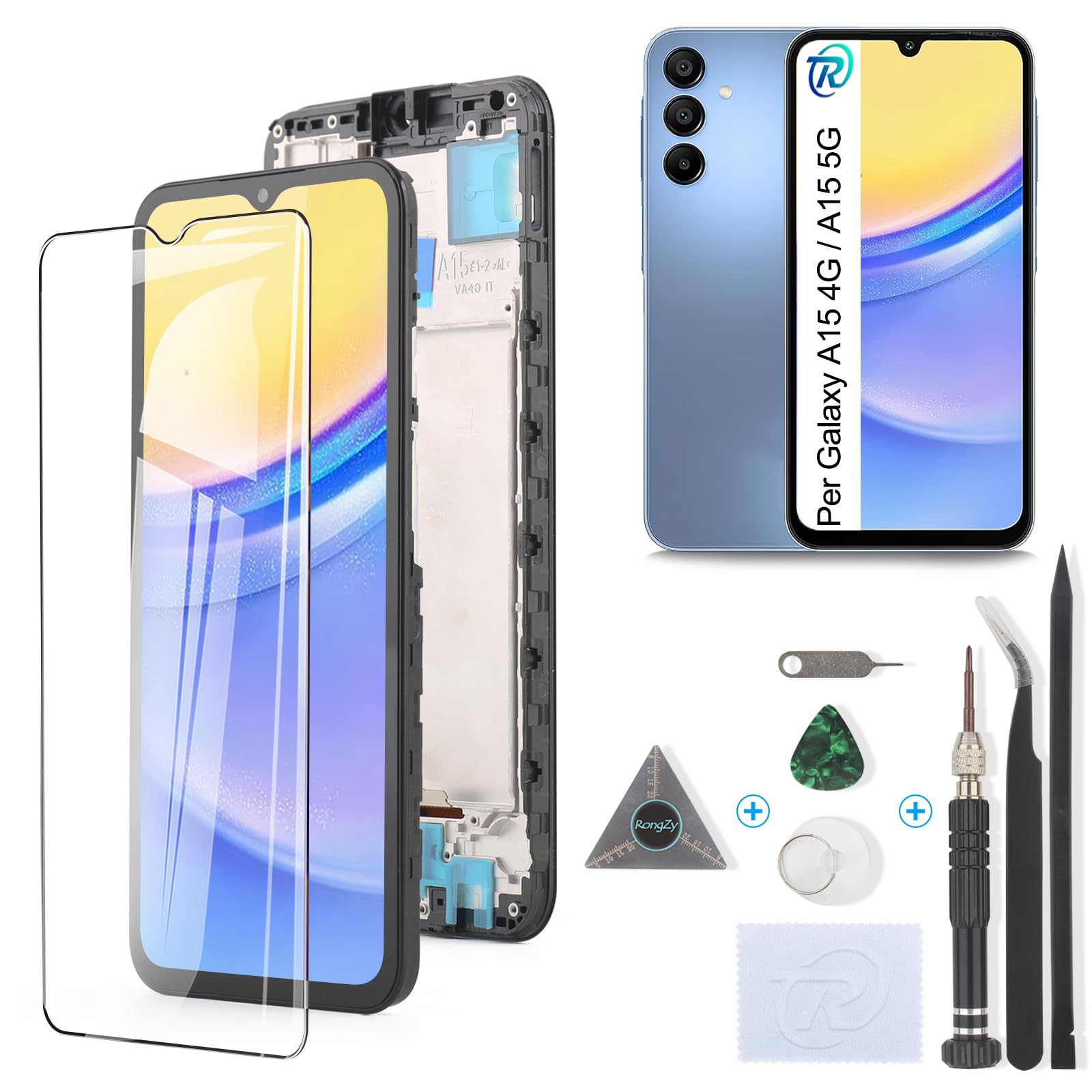 RongZy Écran LCD pour 6.5" Samsung Galaxy A15 4G A155F Écran De Remplacement pour Samsung Galaxy A15 5G A156B Écran LCD Numériseur Tactile Panneau Assemblé De Réparation avec Outils(Noir avec Cadre)