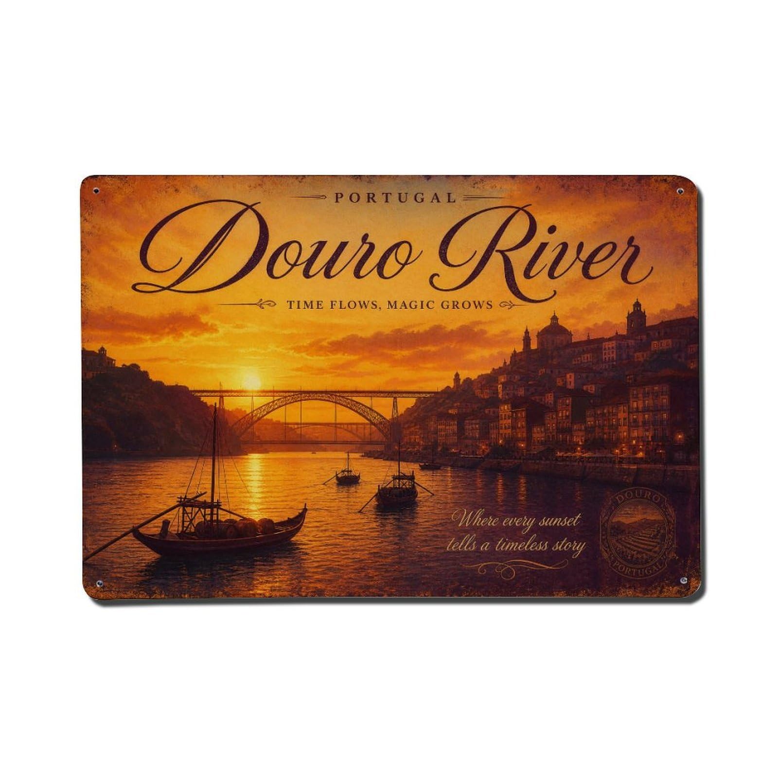 Yrnq 08X12inch Vintage Style Vintage Douro Sunset Golden Hour River Portugal Metal Tin Sign