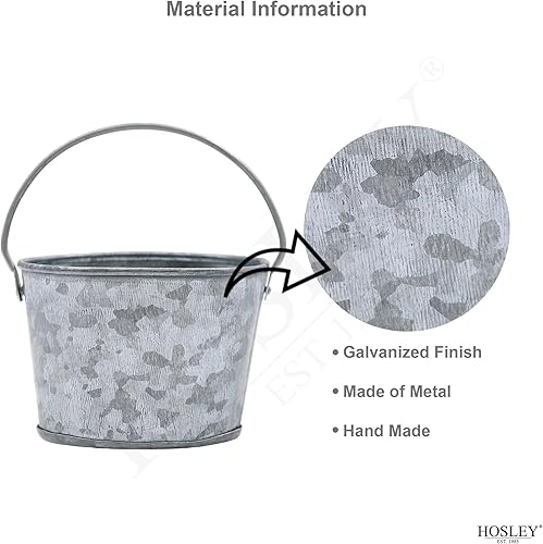 Miniatura 5 de Hosley Juego de 6 mini macetas ovaladas galvanizadas de 3.8 pulgadas de largo, ideal para manualidades y proyectos florales, regalos, cestas de