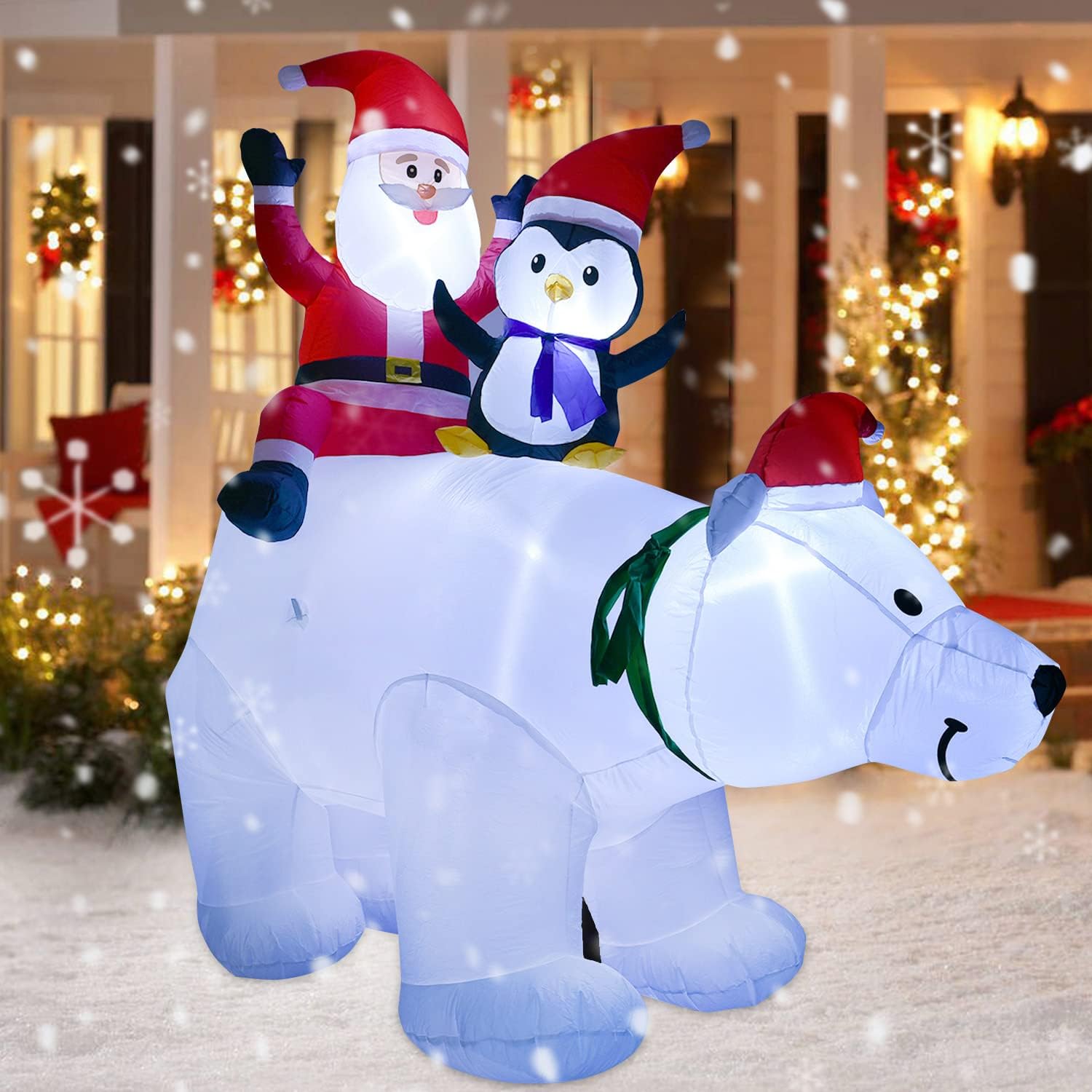 DearHouse 7FT Inflatable Polar Bear Christmas Santa and Penguin, Led Lights Xmas Holiday Blow Up Family Party Decoration Yard Lawn Favors Indoor Outdoor Inflatables