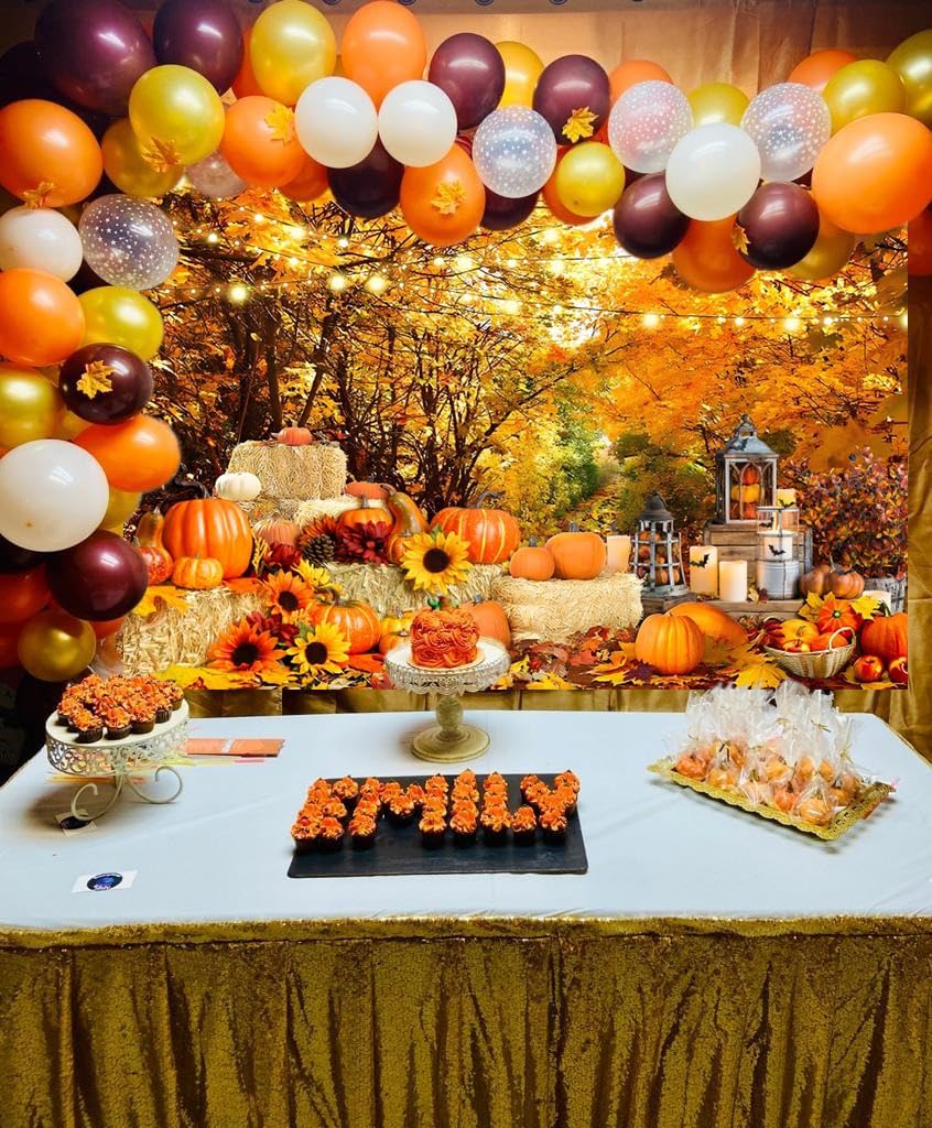 Fall Forest Scenery Backdrop for Photography 7x5ft Autumn Landscape Thanksgiving Day Leaves Pumpkin Sunflower Photo Background Fall Theme Birthday Baby Shower Party Decorations Banner