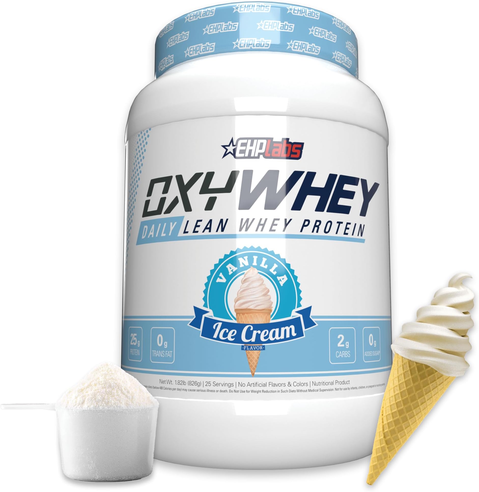 OxyWhey Whey Protein Isolate โ 25g High Protein, Low Carb, Sugar Free Meal Replacement โ Lean Whey Powder for Muscle Recovery โ Non-GMO, Gluten Free โ 25 Serves โ Vanilla Ice Cream