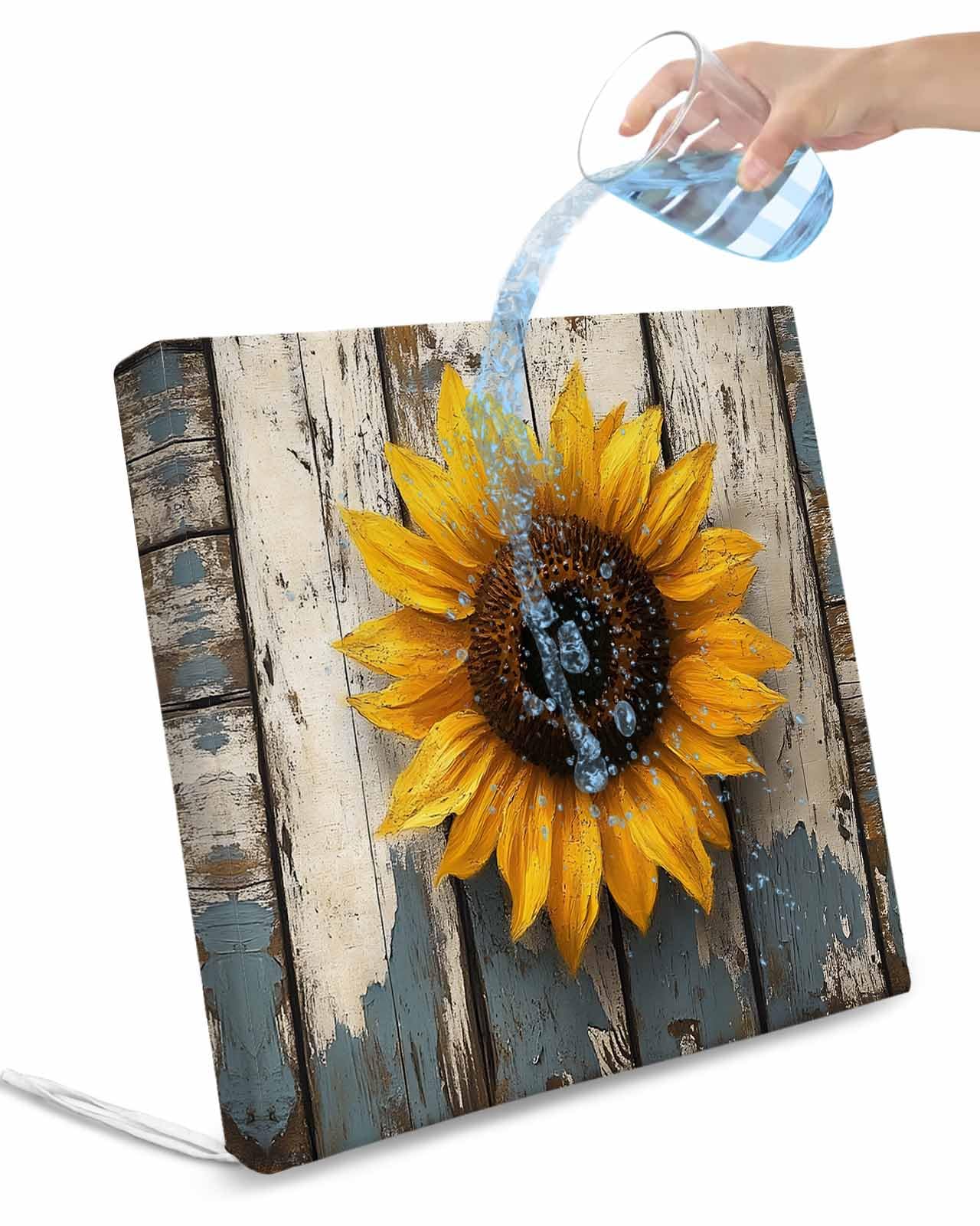 Hokiten Yellow Sunflower Outdoor Cushion Chair Cover Set of 4 - Waterproof Couch Seat Covers, Farmhouse Botanical Floral Wooden Patio Furniture Protector Cushions Slipcovers for Sofa/RV, 22