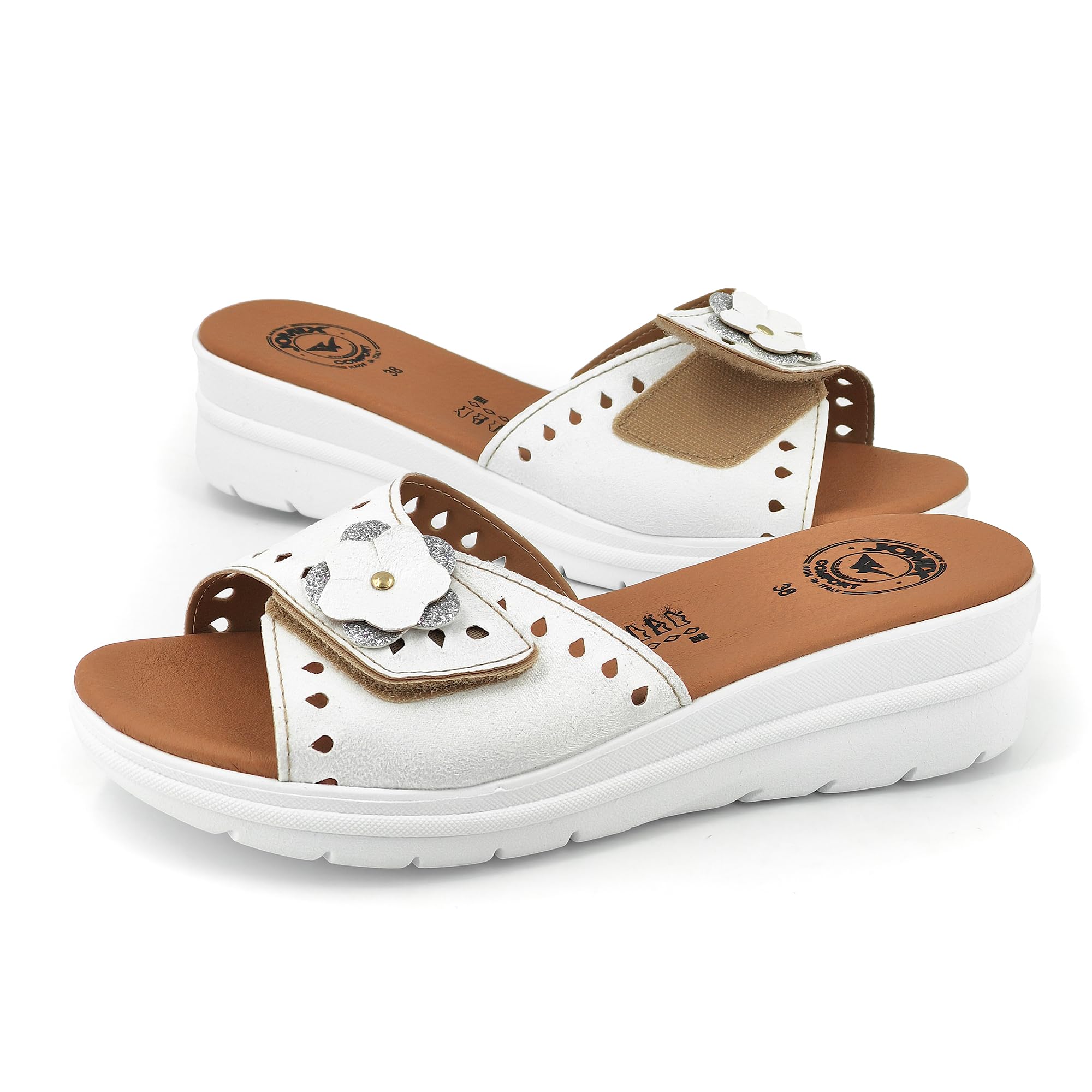 JOMIX Ciabatte Donna Estive Anatomiche Pantofole Zeppa a Strappo Regolabile Comode da Casa Made in Italy