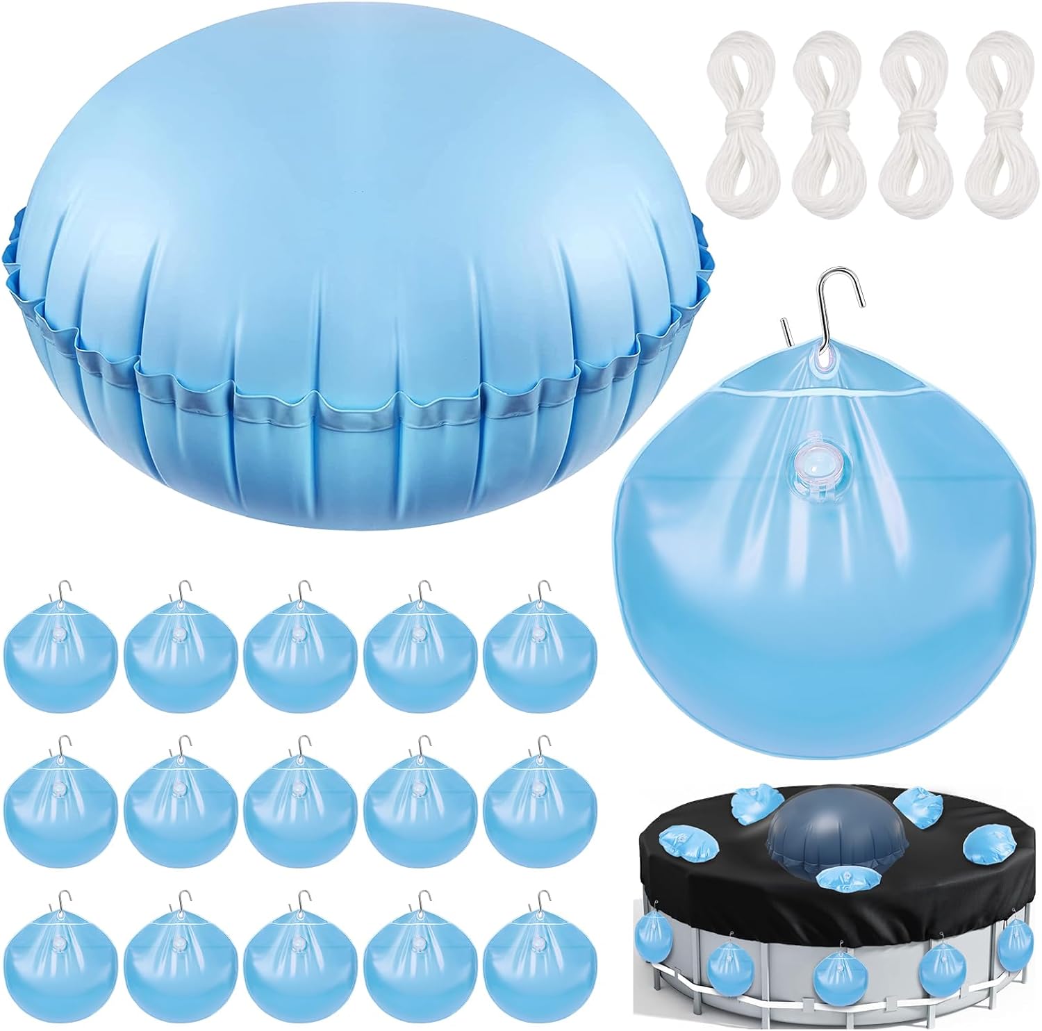 6ft Dia Pool Pillows, Pool Air Pillow, Inflatable Pool Pillows for Above Ground Pools, Winter Swimming Pool Closing Winterizing Kit with Ropes,PVC Ice Equalizer Pillow for Support Swimming Pool Covers
