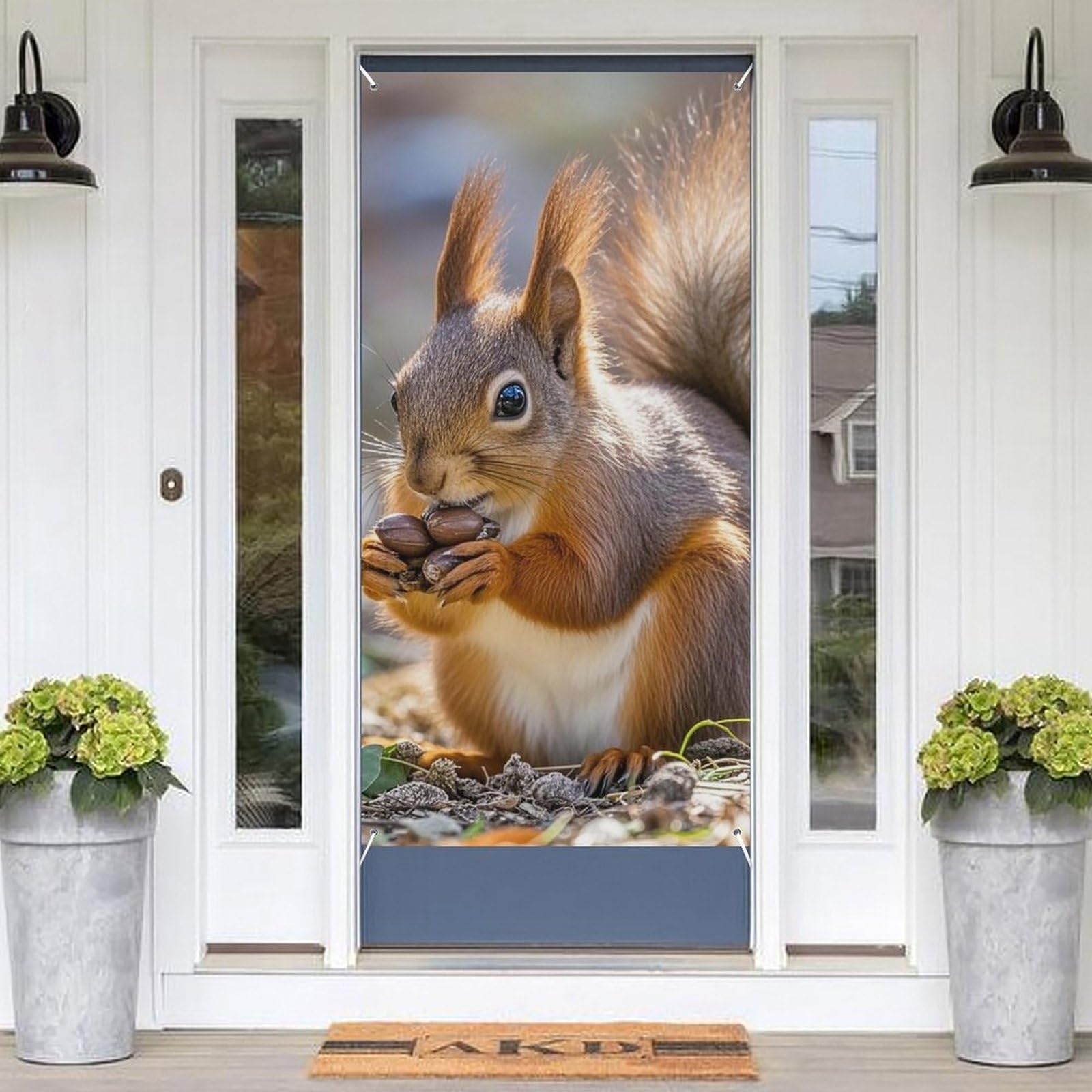 KLOPH Door Cover Decoration Welcome DoorBanner Porch Sign Photo Background Door Curtains for Doorway Privacy Window Curtain Cute Squirrels Porch Cover Indoor Outdoor Decor 70.9x35.4in