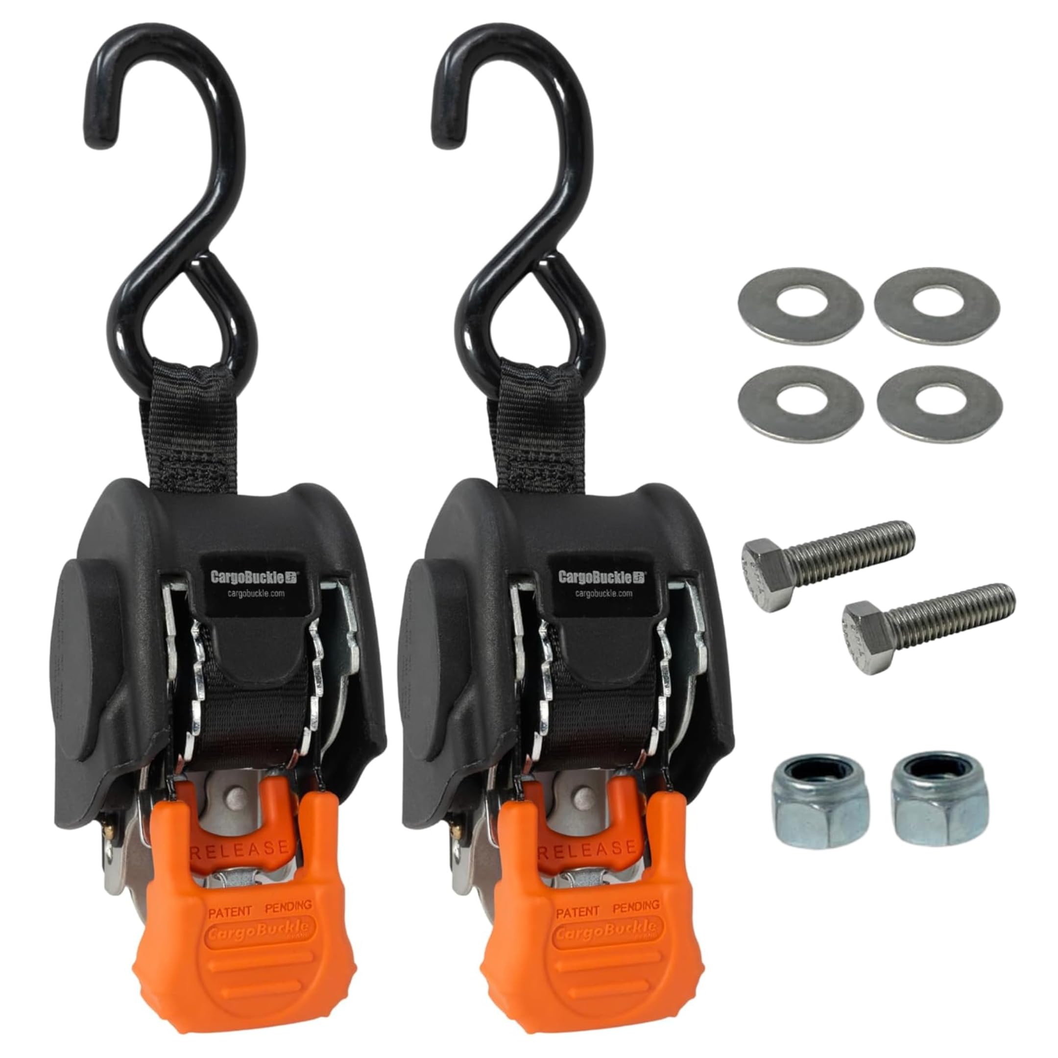 CargoBuckle Mini G3 Retractable Ratchet Straps, 1400 lbs Break Strength, 1-Inch Width X 6 ft Reach, Automotive Tie-Downs for Trailers, Toy Haulers, ATVs, and Motorcycles - 2 Pack