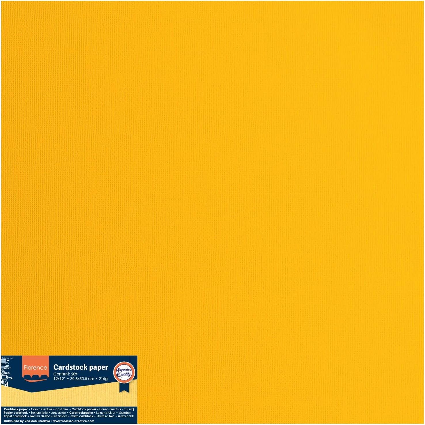 Vaessen-Creative Florence Textured Cardstock, Orange Saffron, 216 Grams, 12x12 inches, 20 Sheets, for Scrapbooking, Card Making, Die Cutting and Other Paper Crafts, 30.5x30.5cm