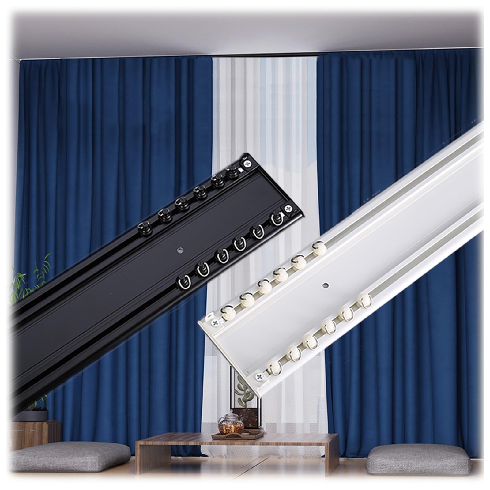 Rail double en aluminium silencieux et ultra fin de 1,6 mm pour paravent de pièce blanc