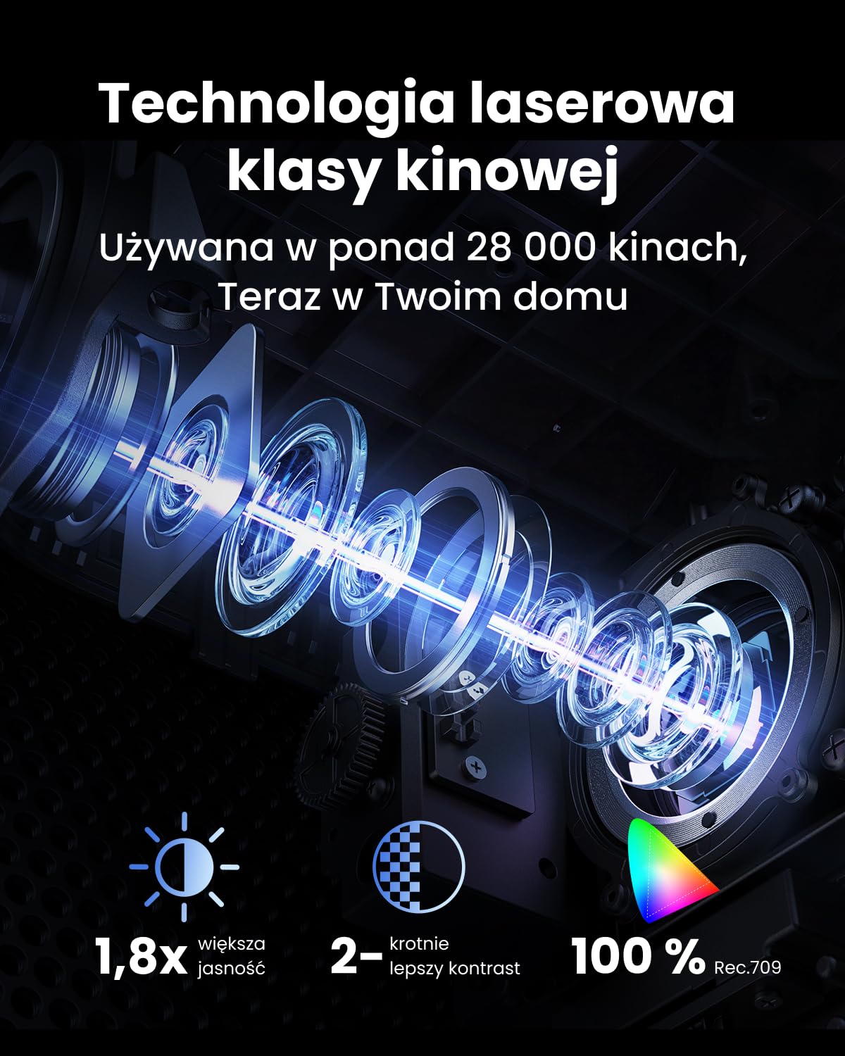 Projektor laserowy Anker NEBULA Cosmos 4K, przenośny projektor o jasności 2200 ANSI lumenów, Android TV 10.0, autofokus, automatyczna korekcja trapezu, projektor kina domowego z Wi-Fi i Bluetooth