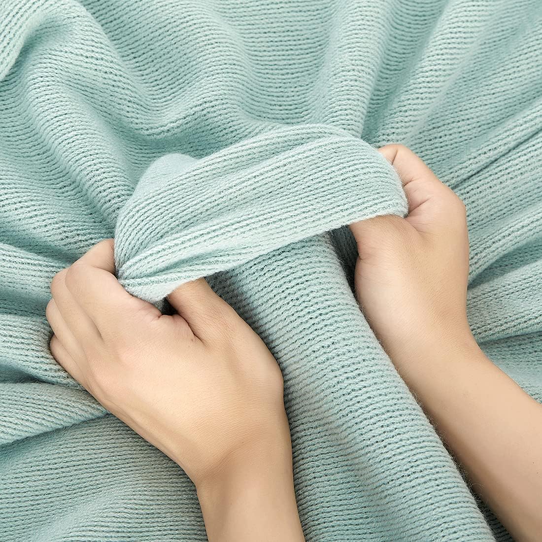 Homiest Decorative Knitted Throw Blanket with Fringe Soft & Cozy Tassel Blanket for Couch Sofa Bed (Light Green, 50x60) - Image 5