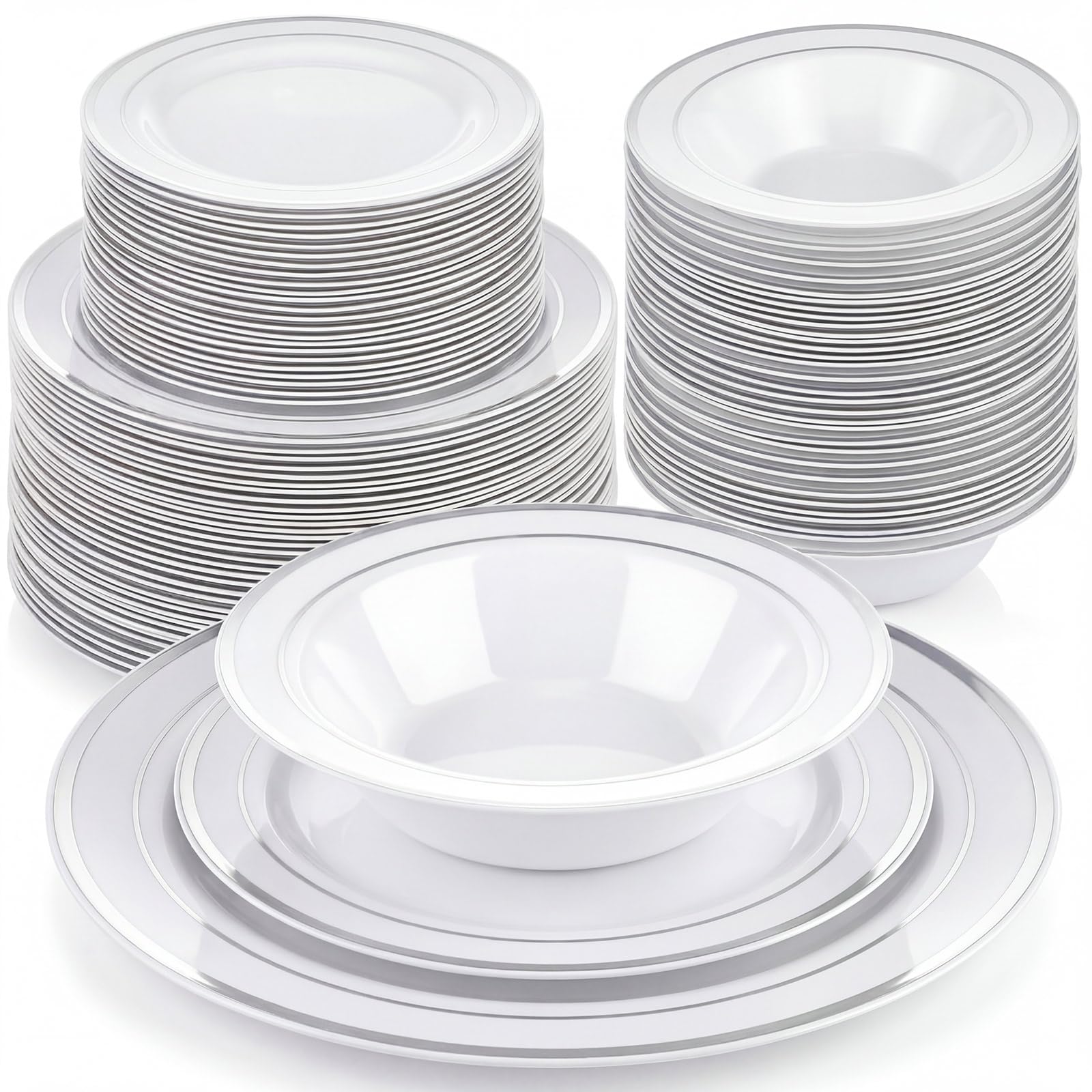 Havawish 150 Piece White & Gold Plates & Bowls -16