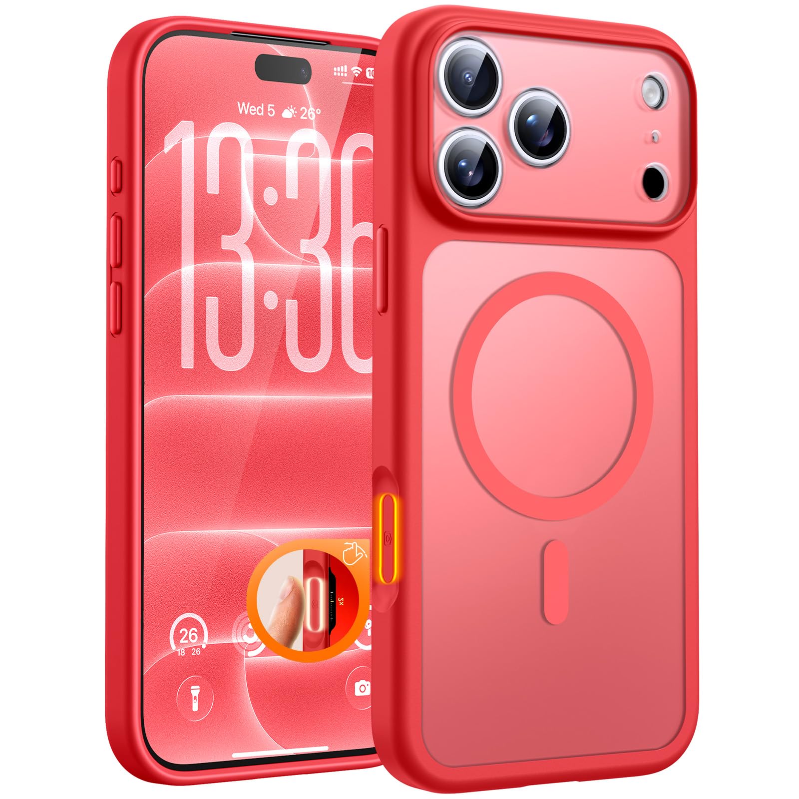 TOCOL for iPhone 18 Pro Max Case, Compatible with MagSafe, Red