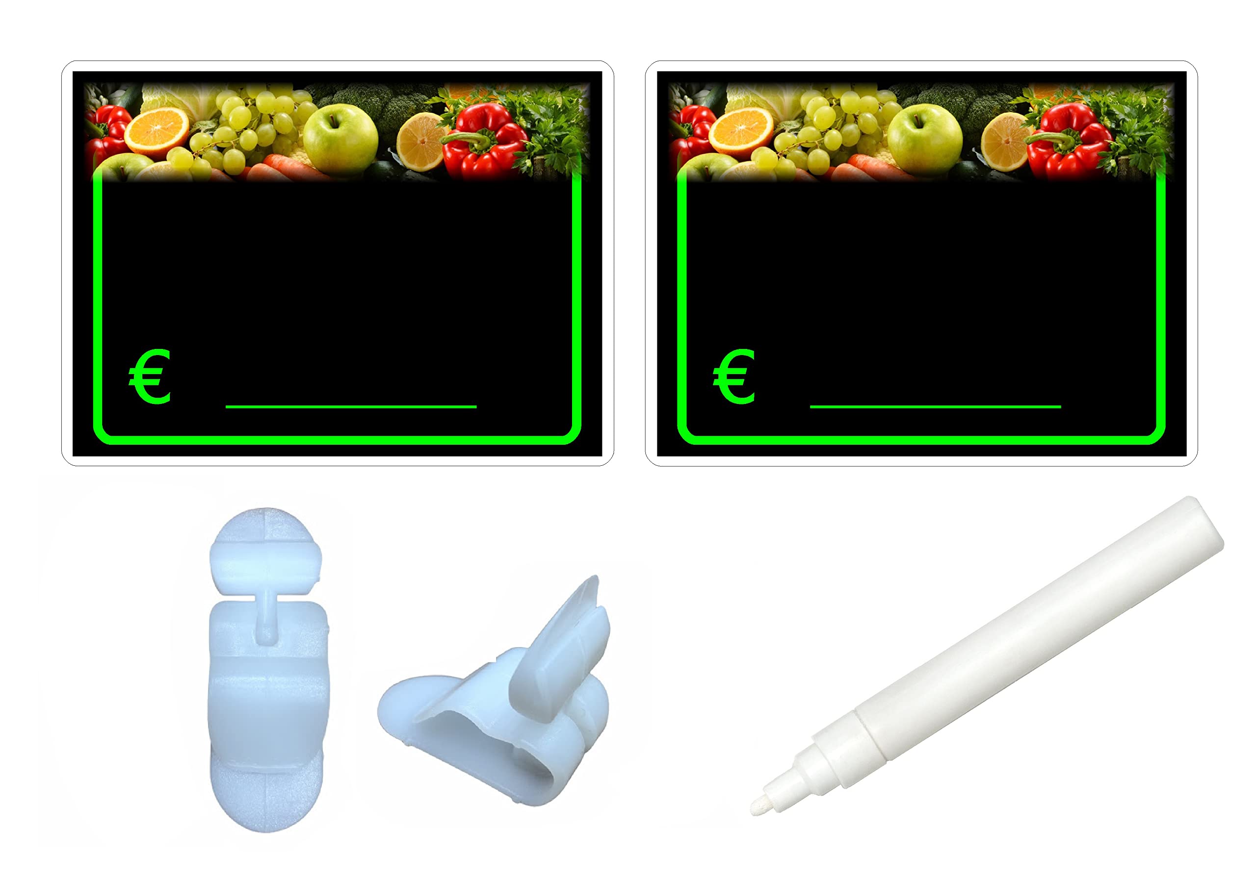 30 marcadores de precios plastificados para frutas y verduras 11,1 x 15,6 cm + 30 soportes + 1 rotulador no tóxico
