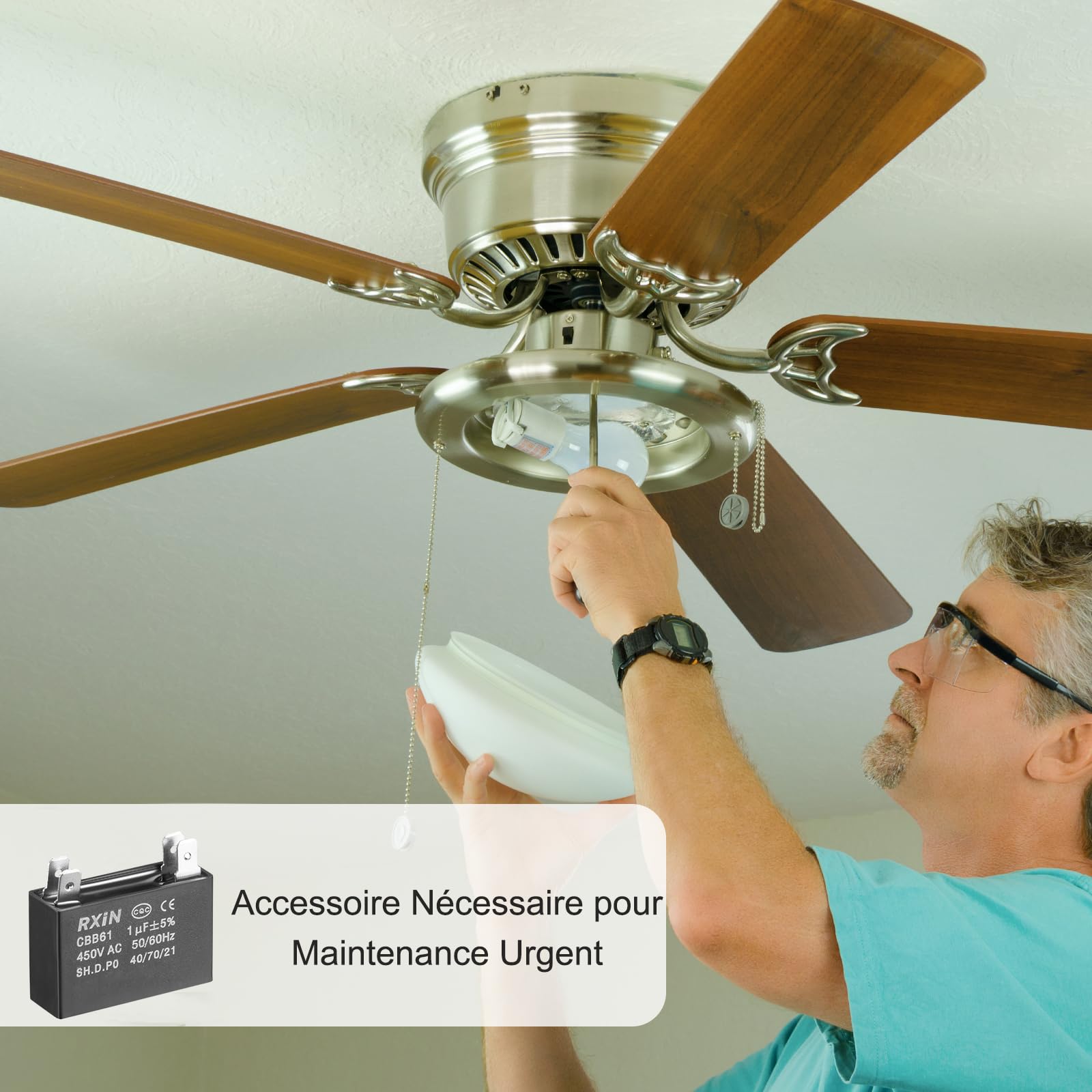 sourcing map Condensateur Ventilateur Plafond CBB61 8uF 450V AC Double Insert Métallisé Polypropylène Condensateurs à Film 47x23x41mm pour Générateur Moteur Pompe à Eau