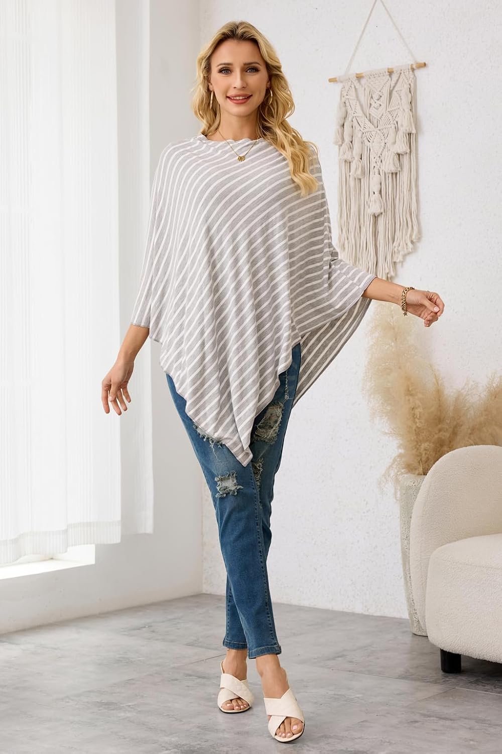 Ferand Women's Versatile Poncho Tops Lightweight Wrap Scarf for Spring Summer - Image 6