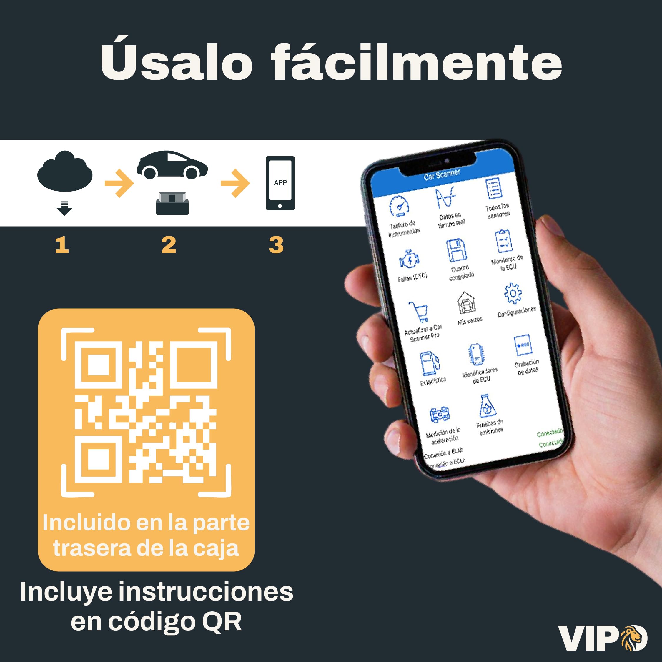 VIPO OBD2 Diagnosis de Coche Multimarca | Escáner ELM327 Original | Lector de Fallos y Errores del Motor | Herramienta de Análisis Compatible con Android y Windows — view 4
