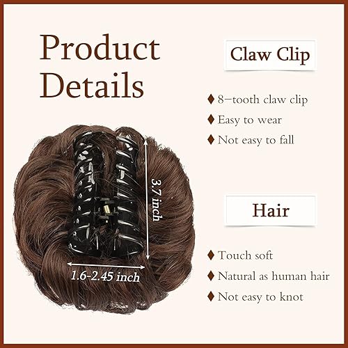 Miniatura 10 de Sofeiyan Extensiones de cabello sintético con clip de garra, moño desordenado, ondulado, rizado, con clip de pinza para coleta de caballo,
