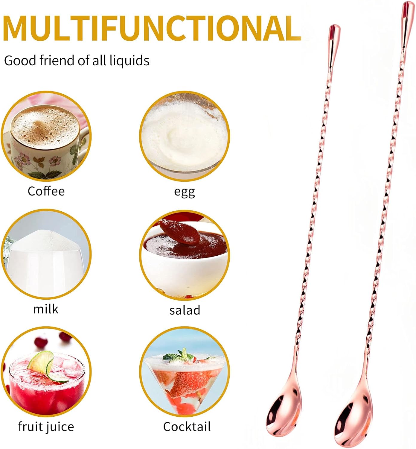 5665 12.2 Inch Bar Cocktail Spoons, Stainless Steel Spiral Mixing Spoon Stirrer with Long Handle (Pink) : Home & Kitchen