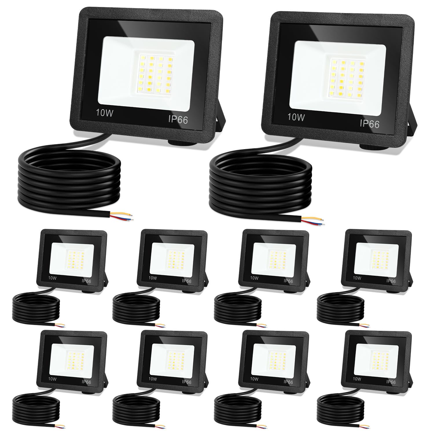 LED Strahler Außen 10W, 3000K/4000K/6500K LED-Strahler Dimmbar, Superhell Fluter Flutlichtstrahler, IP66 Wasserdicht Scheinwerfer Aussenstrahler für Hof, Garten, Garage(10 Stück)