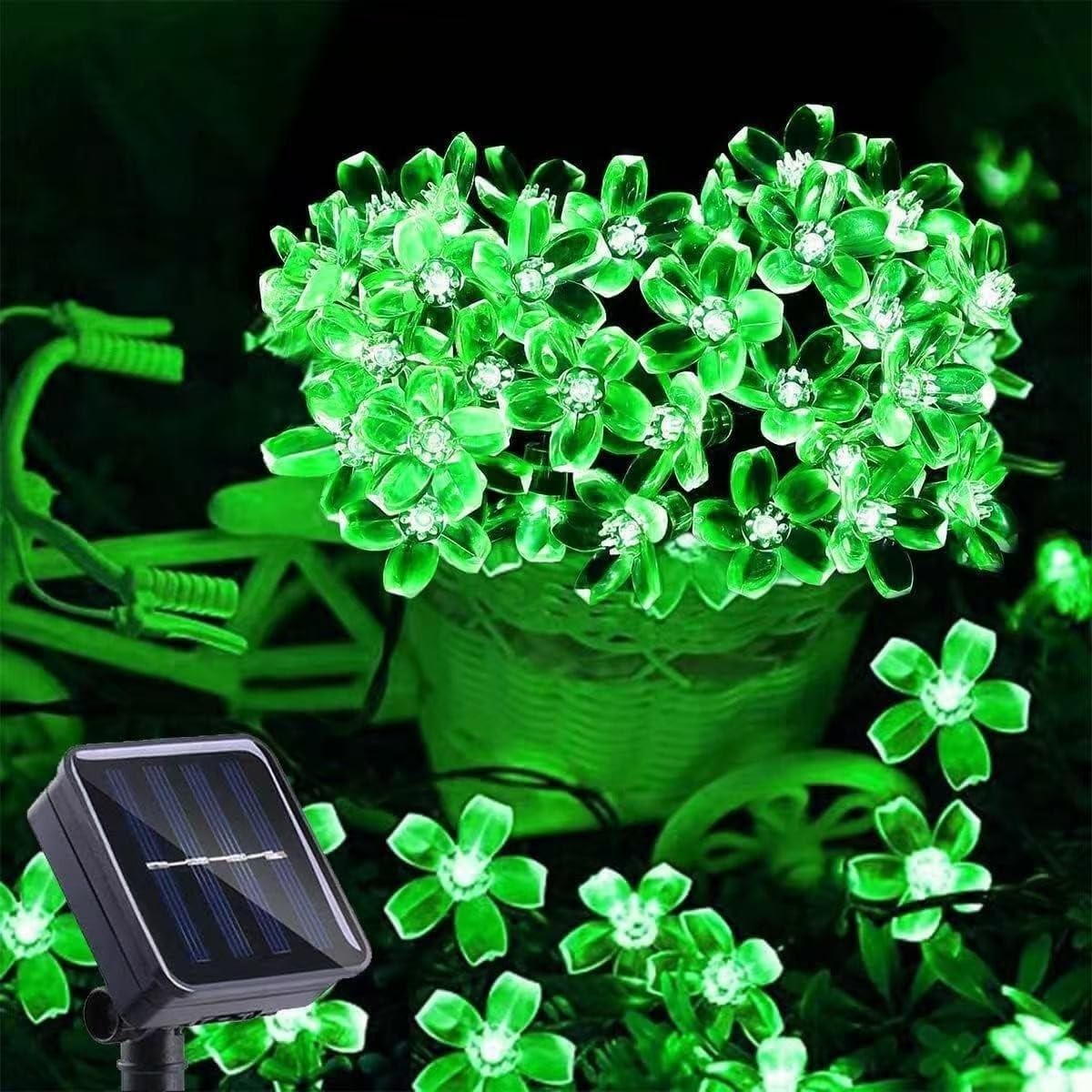 Treer Solar String Lights Outdoor Garden, Cherry Blossom Solar Powered Fairy Lights with 8 Modes IP65 Waterproof Outside Decorative for Patio Yard Festival Party Wedding (Green,6.5M 30LED)