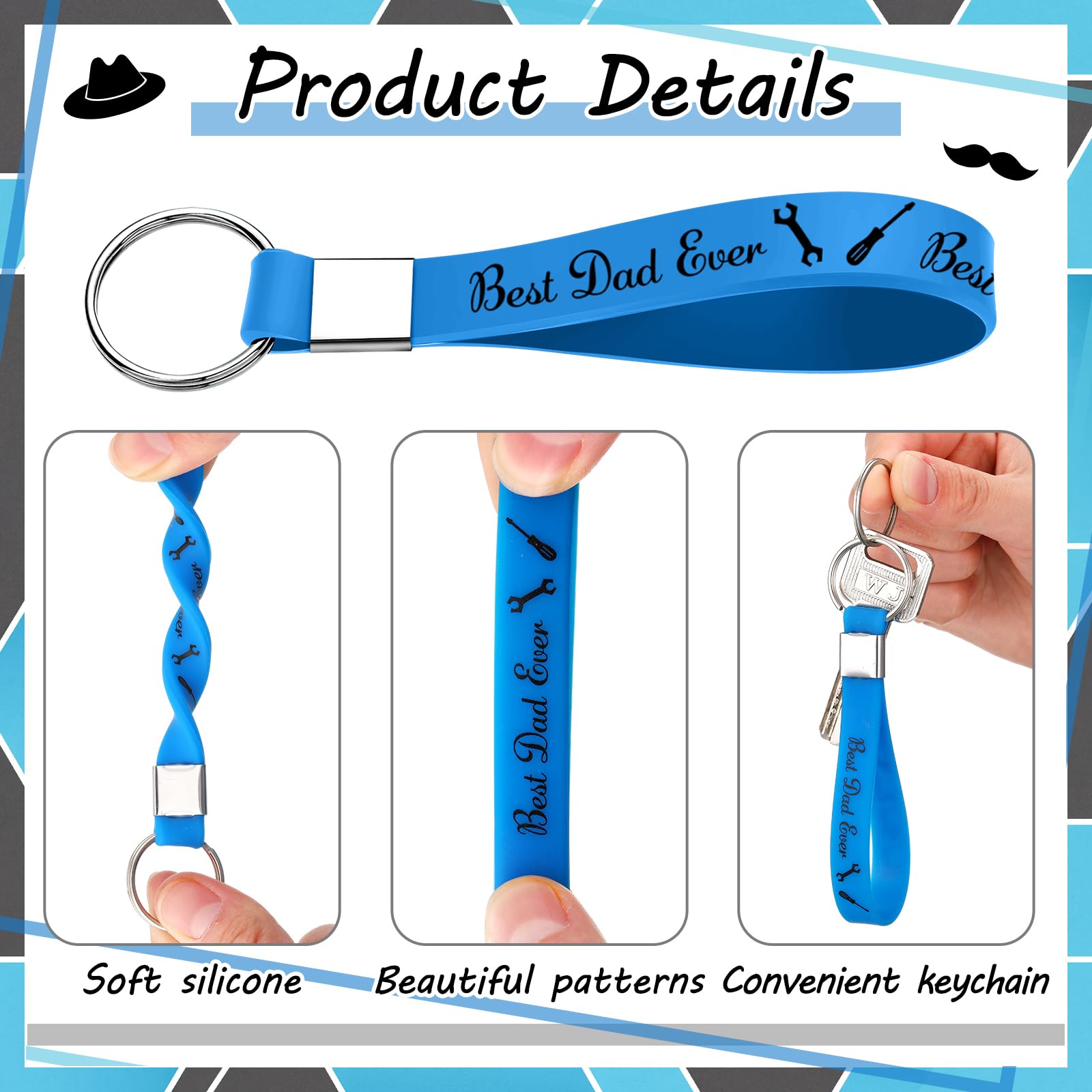 Konohan 100 Pcs Fathers Day Keychains Gifts Bulk Father's Day Church Gifts Silicone Wristbands Keychains for Dad Grandpa Men Appreciation Gift