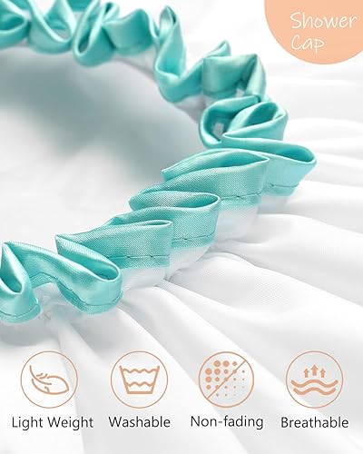 Miniatura 3 de Mikimini - Gorro de ducha blanco para cabello largo, 1 paquete, 12 pulgadas, tamaño grande, impermeable, lavable, para mujeres y niñas, súper lindo