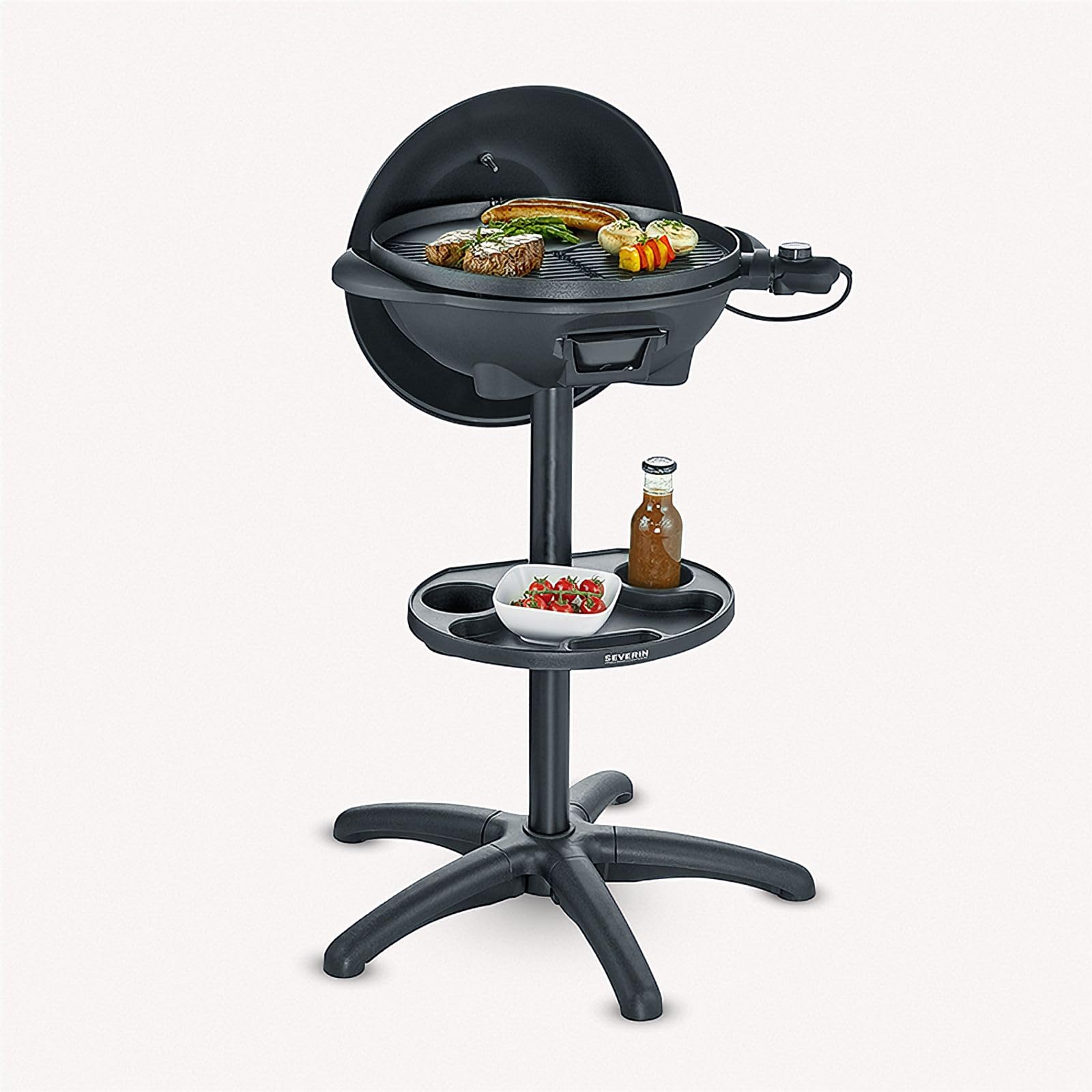 SEVERIN Barbecue-/Standgrill mit Haube, Elektrogrill mit Thermostat, Grillplatte mit keramischer Beschichtung, 2.000W, Grillfläche Ø 41 cm, Matt Schwarz, PG 8541
