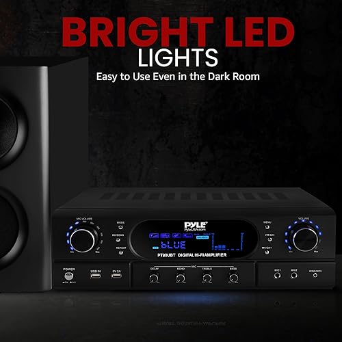 Miniatura 9 de Pyle Amplificador receptor de cine Bluetooth para el hogar, amplificador de potencia máxima de 500 vatios con agudos, graves, control de eco,