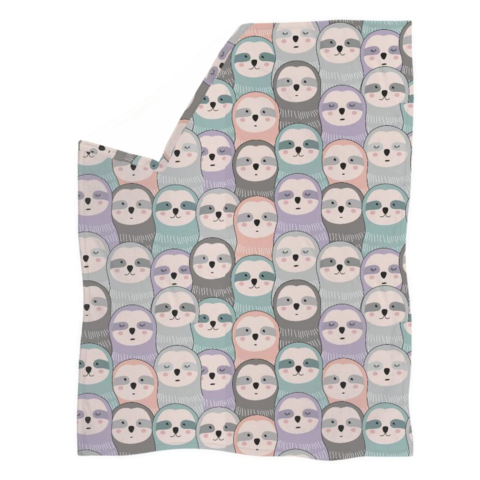 HUGS IDEA Sloth Pattern Blankets Cartoon Colorful Blanket Funny Throw Blanket Adorkable Bradypod Soft Warm Comfy Wrap Blanket Sherpa Plush Throw-M — image 1
