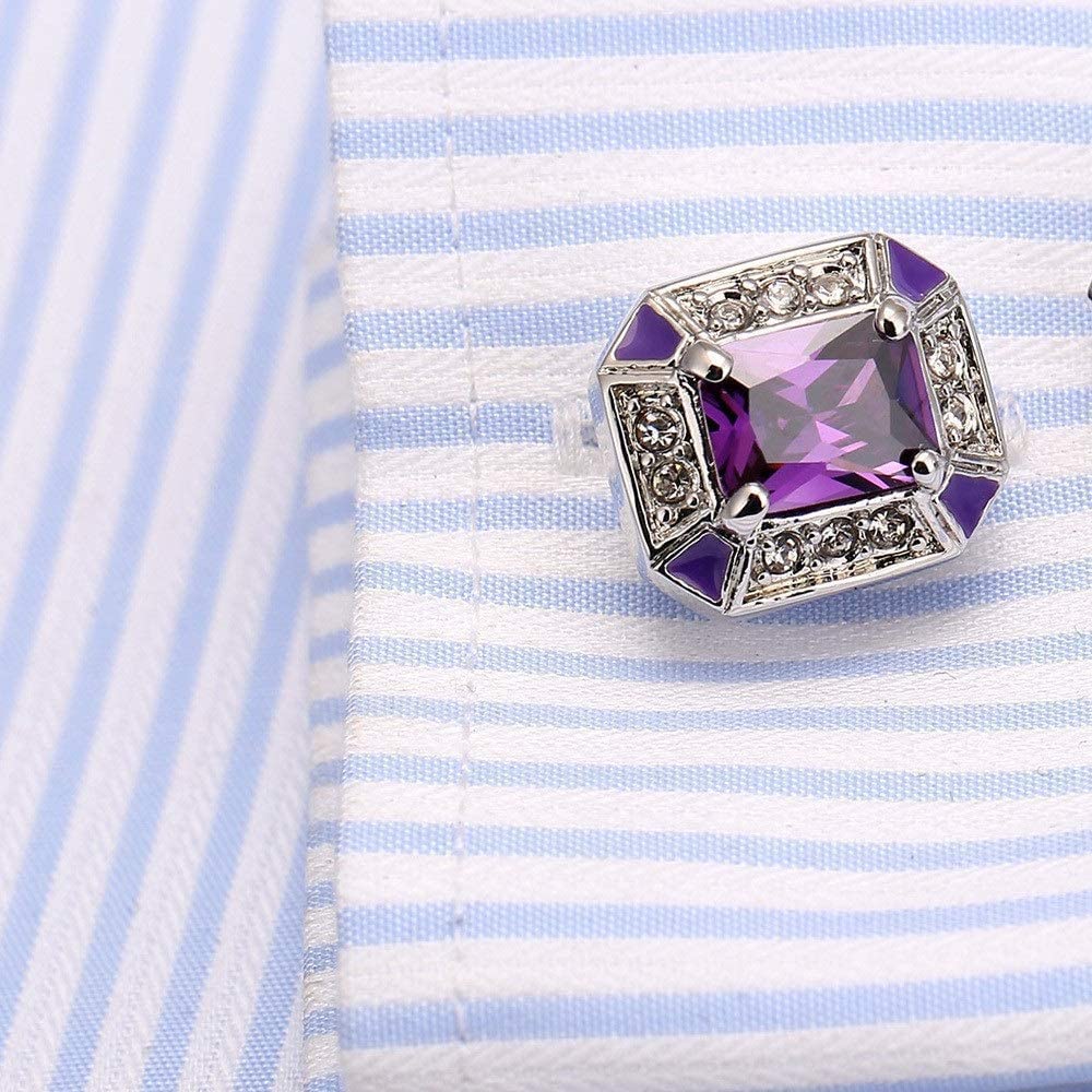 CCBUY Gemelli da Uomo Stile Elegante Gemelli da Polsino Regalo Camicia da Abito da Sposa per Feste Gioielli da Uomo Incollaggio Gemelli in Cristallo Viola Abbigliamento Accessori Moda
