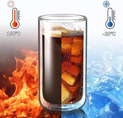 Miniatura 5 de Joeyan Vasos de vidrio de doble pared para beber cerveza, vaso térmico aislado sin agujero, vasos de vidrio alto para cóctel de agua espesa,