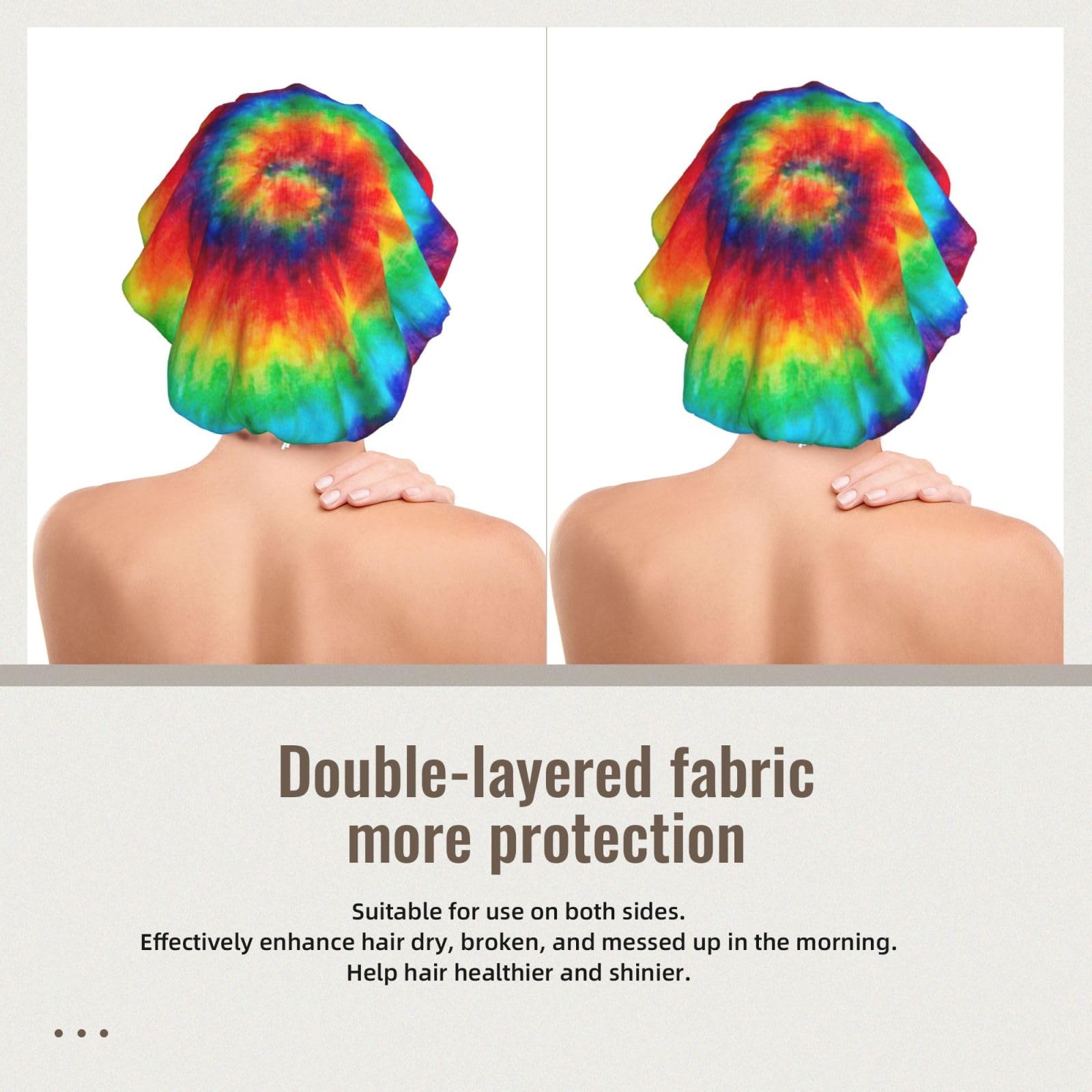Double Layer Reversible Hair Wrap Satin Sleep tie dye Rainbow Cap Bonnet for Braid Curly Hair Satin Bonnet