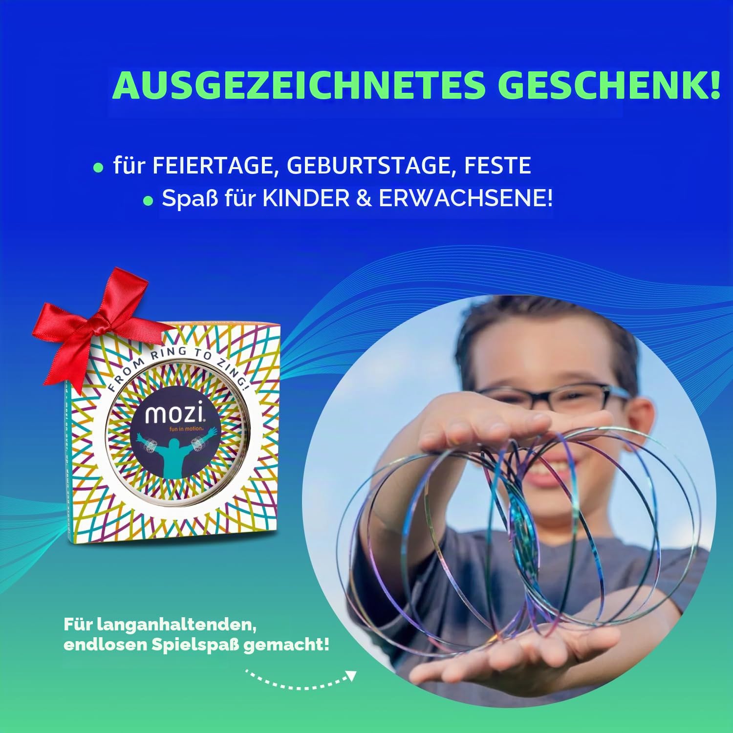 Mozi Magic Flow Geometrischer Anti-Stressring, einfach zu bedienen, Kinetischer 3D-Ring, Slinky, Spielzeug für Kinder und Erwachsene (Iridescent)
