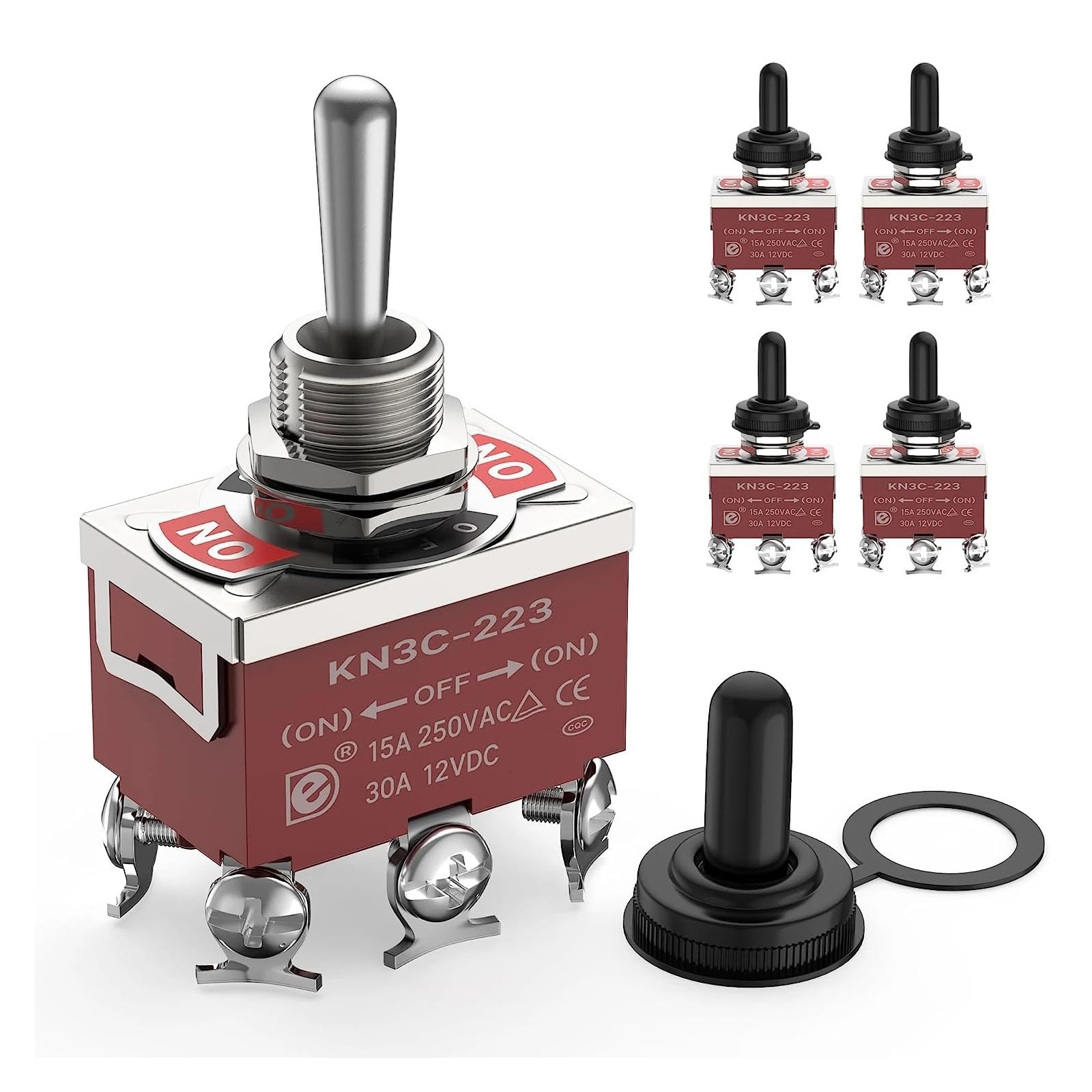 CYVXCPPGI 5PCS Momentary Toggle Switch 12V DC 3 Position 30A DPDT (ON)-Off-(ON) 6 Pin Car Toggle Switch with Cover Boot for Cars Boat Auto