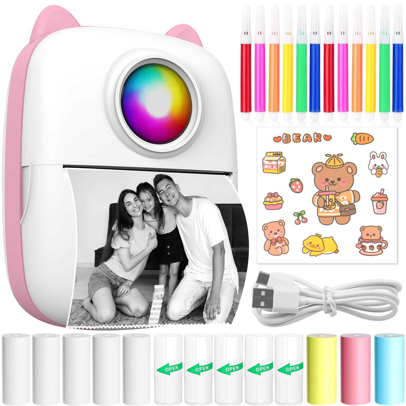 CYJJYZ Mini Imprimante Portable, Imprimante de Poche, sans FI Bluetooth Mini Imprimante - Guide 360