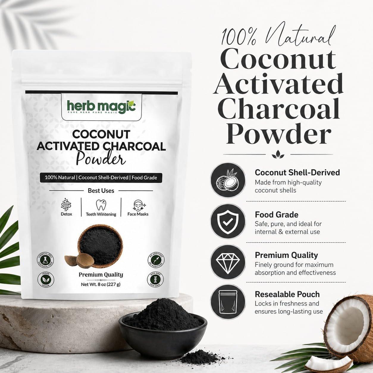 Herb Magic Activated Charcoal Powder, Food Grade Coconut Shell, 8 oz — Amazon image 4