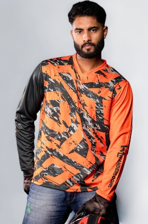 WANDERLOOMS Bike Rider Jersey for Men Full Sleeve T-Shirt Round Neck Trackside Thunder Graphic Printed Riding Clothes Sports Tshirt