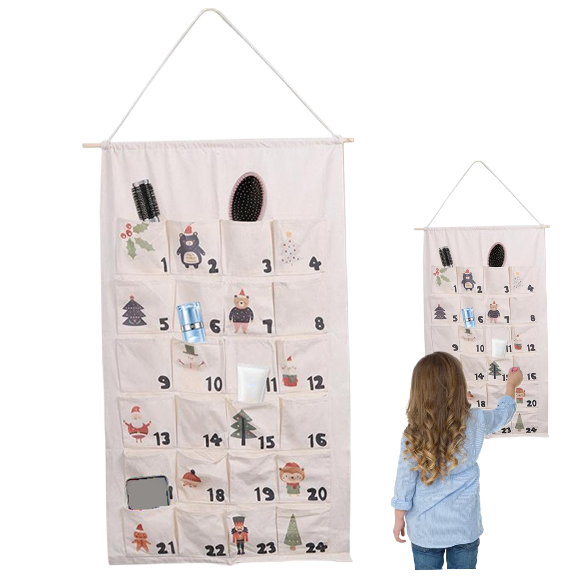 Gcroet Calendario dell'Avvento da Appendere con 24 Tasche. Calendario dell'Avvento di Natale, Organizer Vuoto, riempibile, Portatile, per Decorazioni Natalizie su Porta o Parete..